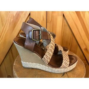 Aldo Women's Woven Tan Brown Platform Wedge Sandals Shoes Size 10